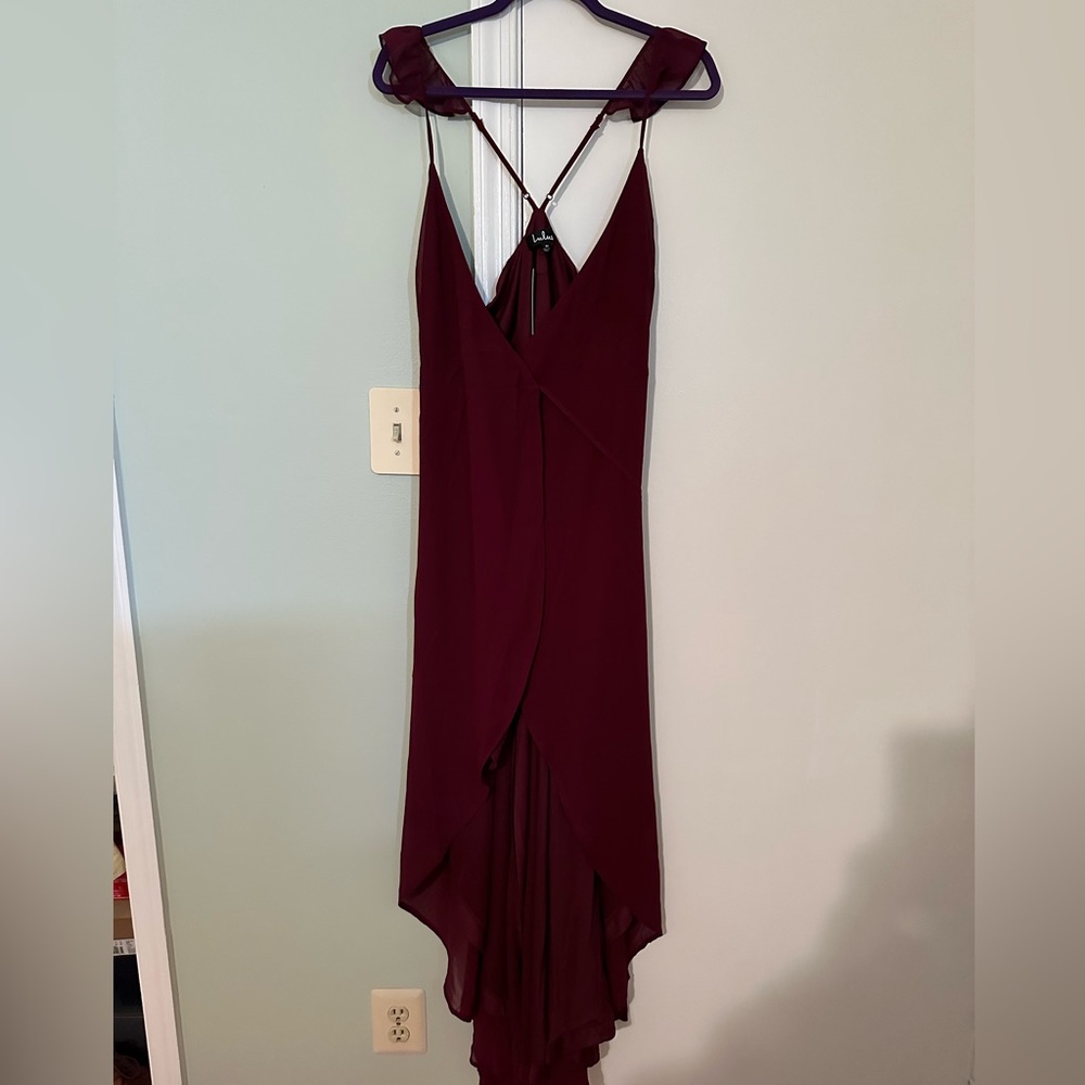 Lulus Full Length High Low Tie Around Dress | Burgundy Maroon